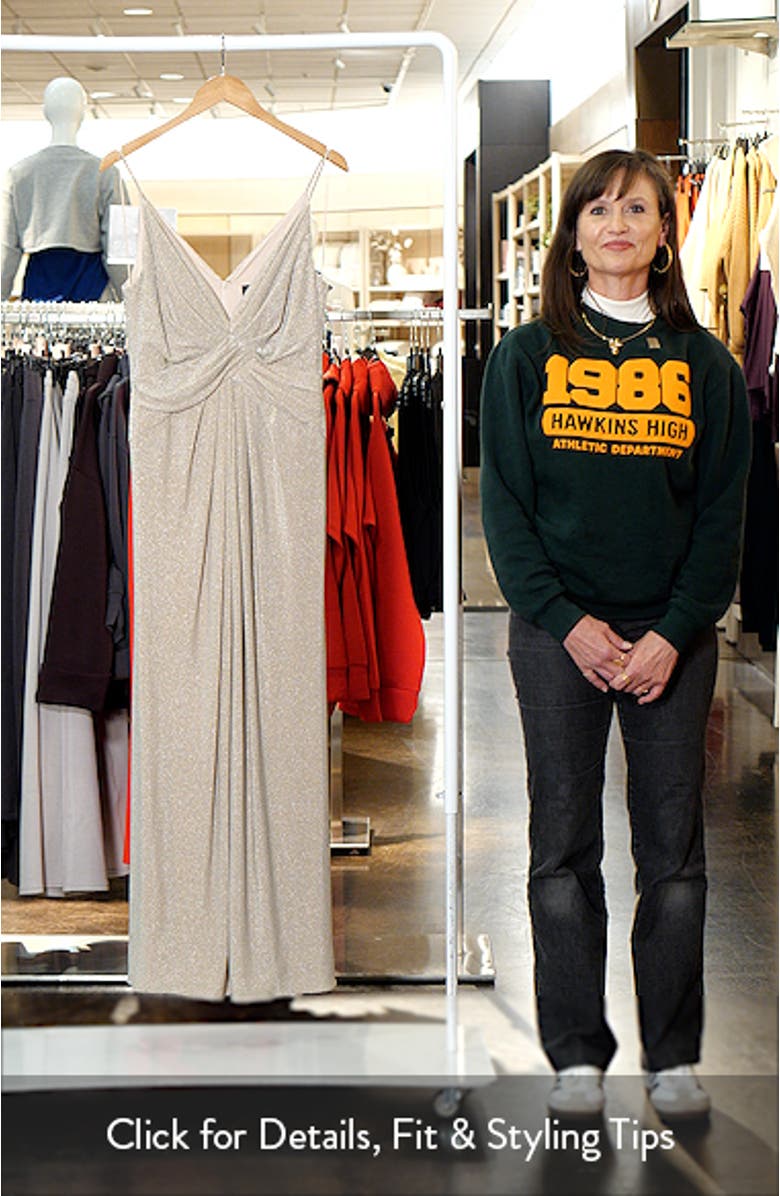 Sleeveless Metallic Jersey Gown, sales video thumbnail