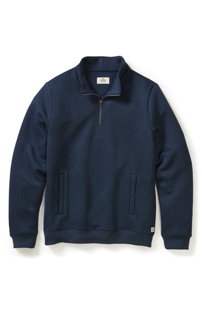 Marine Layer Corbet Quilted Quarter Zip Sweatshirt, Alternate, color, Navy