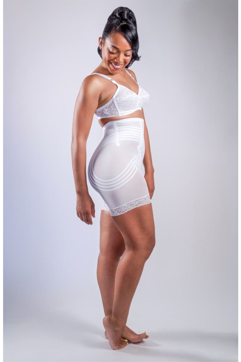 Firm  No Roll Breathable High Waist Thigh Slimmer Shaper, Alternate, color, White