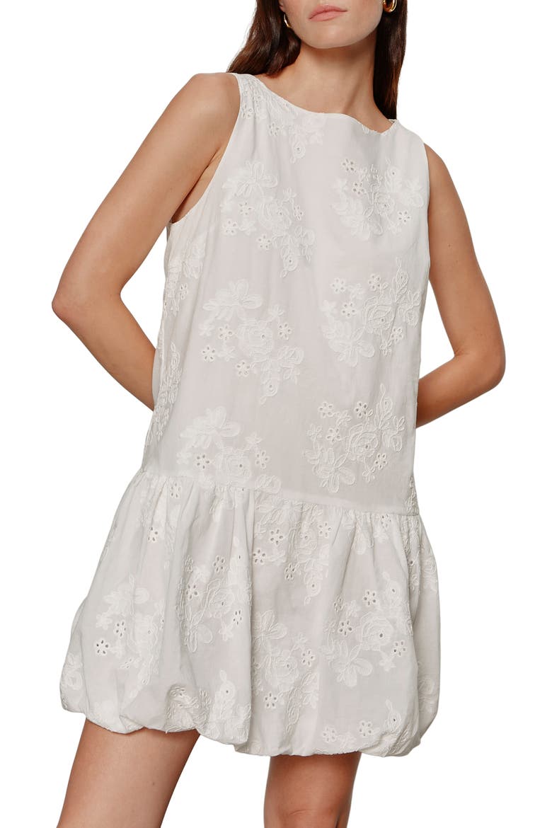 Garden Cotton Eyelet Bubble Hem Minidress, Alternate, color, WHITE
