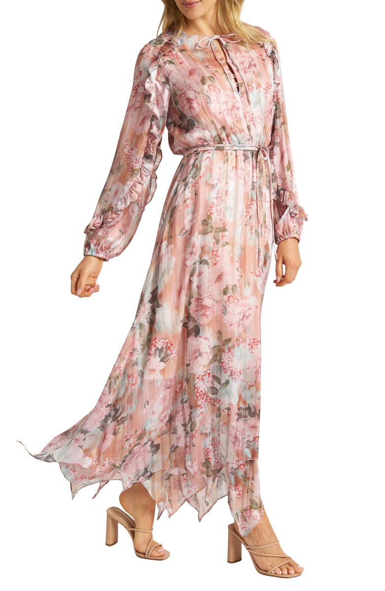 matty m. Vivienne Floral Print Ruffle Maxi Dress, Alternate, color, 