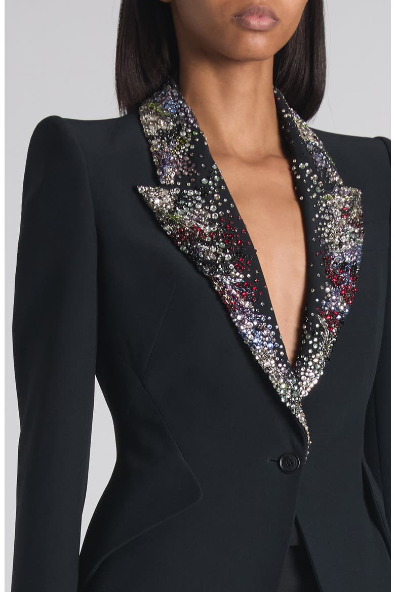 Embellished Lapels Crepe Blazer, Alternate, color, BLACK