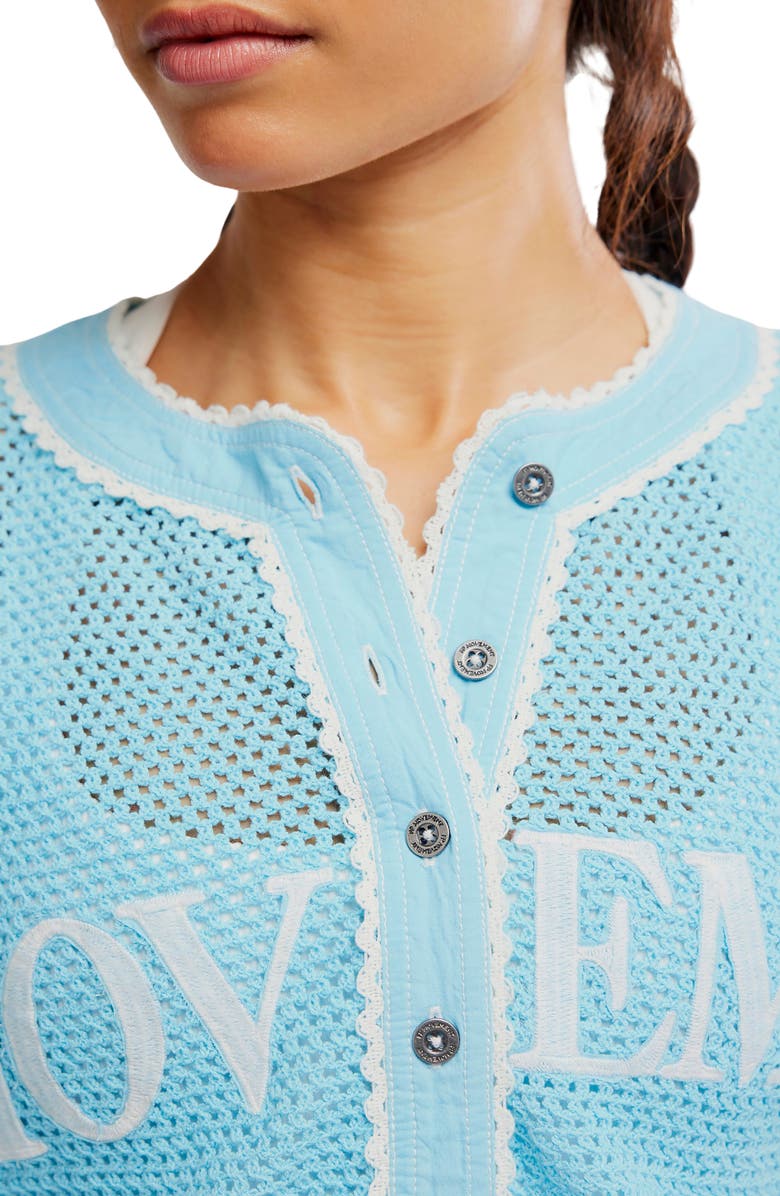 Free People FP Movement Camp Out Embroidered Open Stitch Top, Alternate, color, Bright Blue