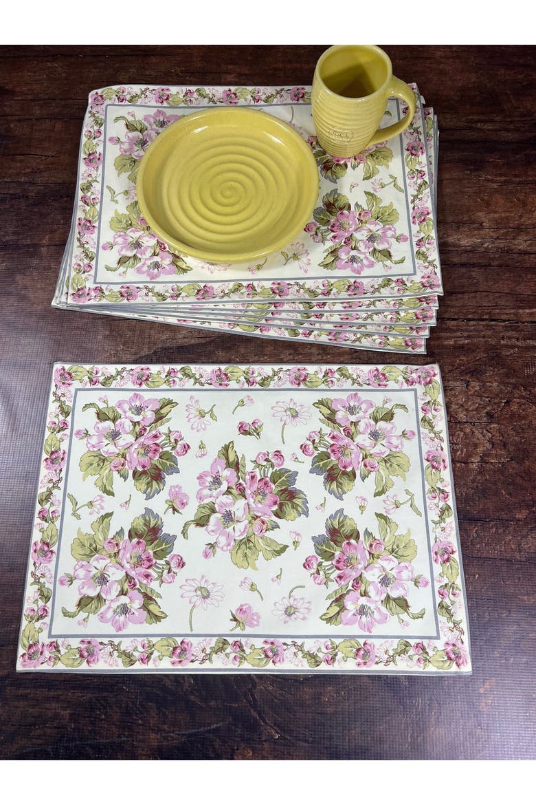 Apple Blossom Placemats, Set of 6, Alternate, color, Ivory