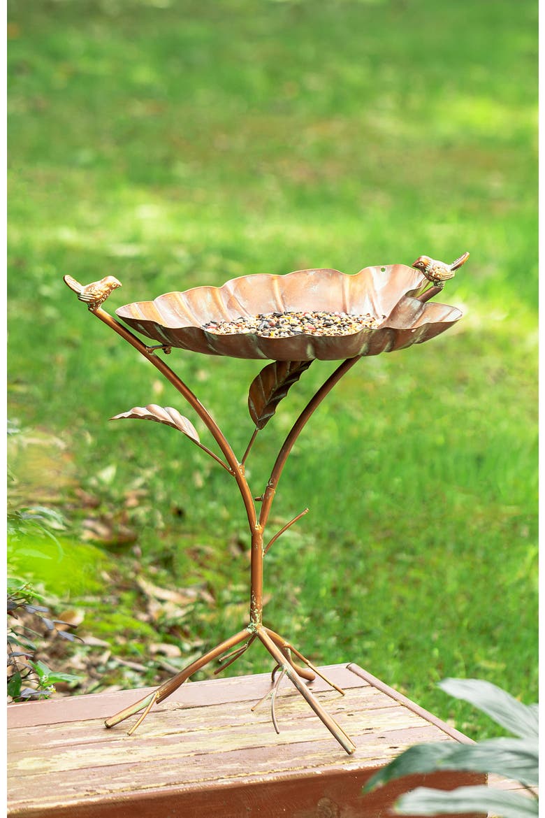 19.5"H Multifunctional 2-in-1 Metal Faux Copper Patina Finish Birdfeeder, Alternate, color, Gold