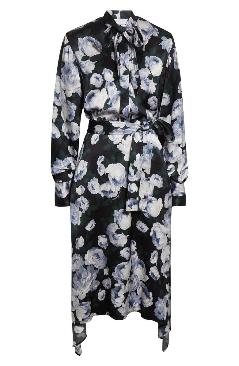 Stella McCartney Bunch of Roses Long Sleeve Tie Neck Dress, Alternate, color, Black Multi