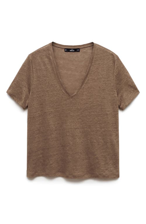 Mango V-neck Linen T-shirt In Brown