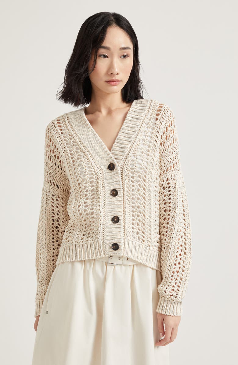 Brunello Cucinelli Ribbed Net cardigan, Alternate, color, 