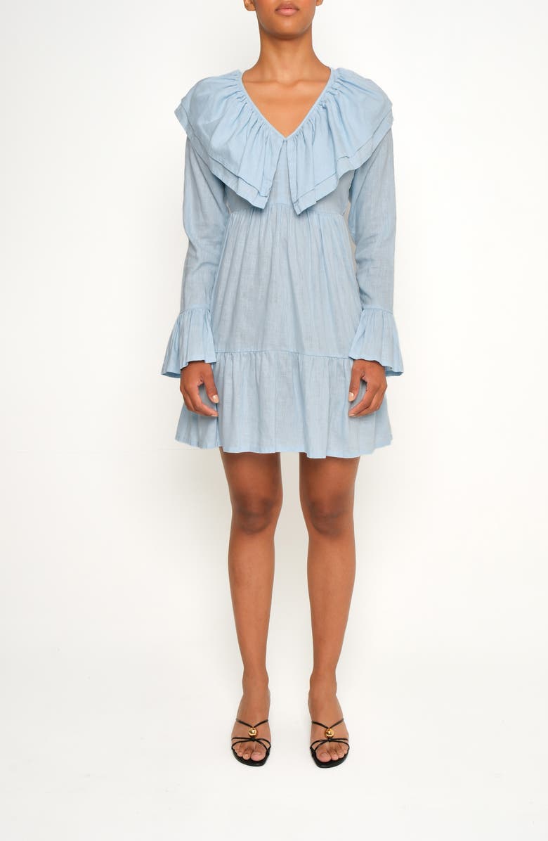 The Lulo Project Wings of the West Floral Long Sleeve Stretch Cotton Dress, Main, color, Baby Blue