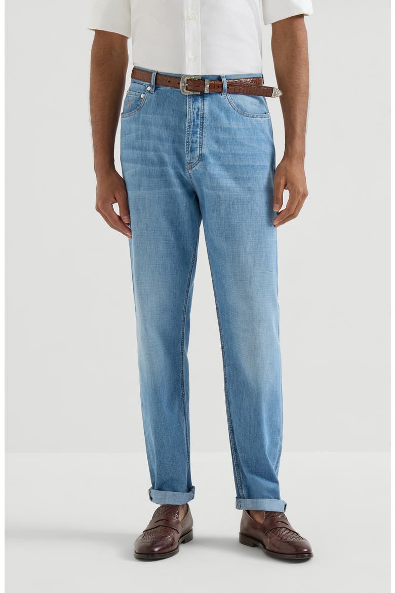 Iconic fit five-pocket trousers, Main, color, Light Blue Denim
