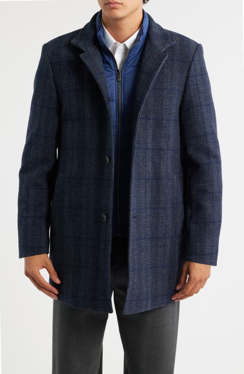 Mason Plaid Wool Blend Overcoat with Quilted Bib
