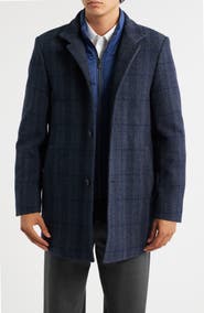 Hart Schaffner Marx Mason Plaid Wool Blend Overcoat with Quilted Bib