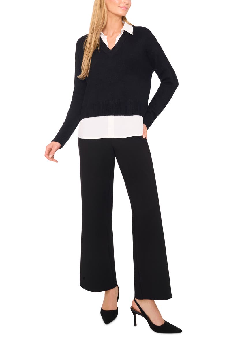 Layered Look Sweater, Alternate, color, RICH BLACK