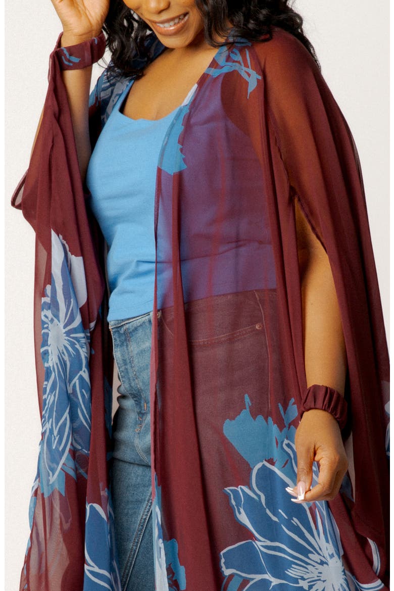 Floral Robe with Wristband, Alternate, color, BROWN MULTI