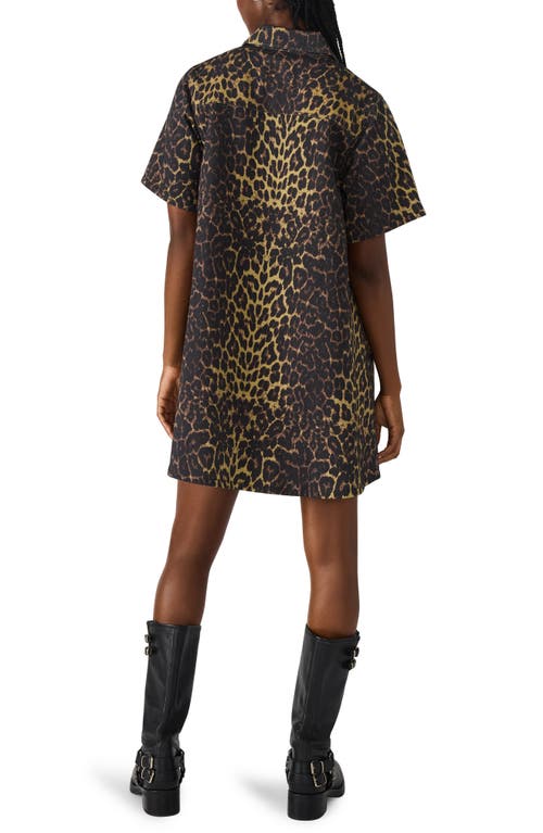 Steve Madden Freddy Leopard Print Denim Shirtdress In Brown