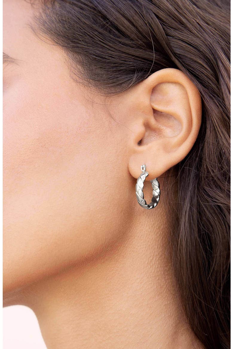 Texture Mini Hoop Earrings, Alternate, color, SILVER