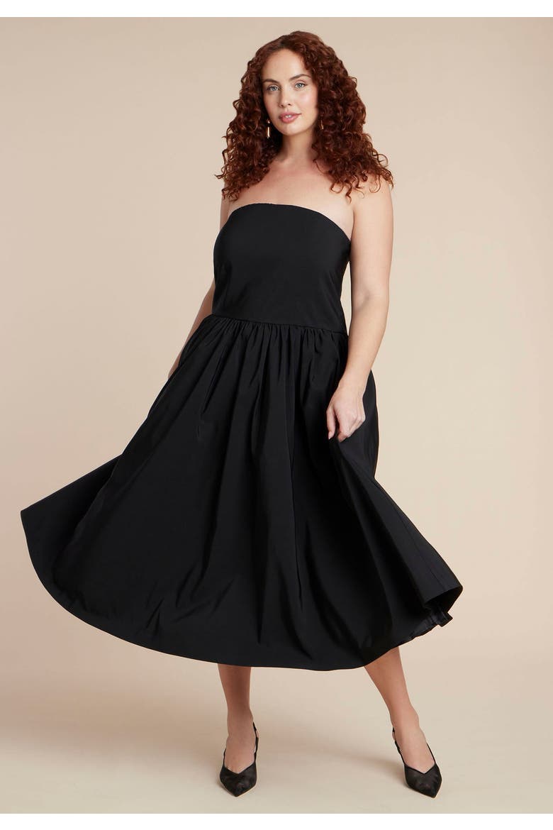 Strapless Flare Midi Dress, Alternate, color, BLACK ONYX