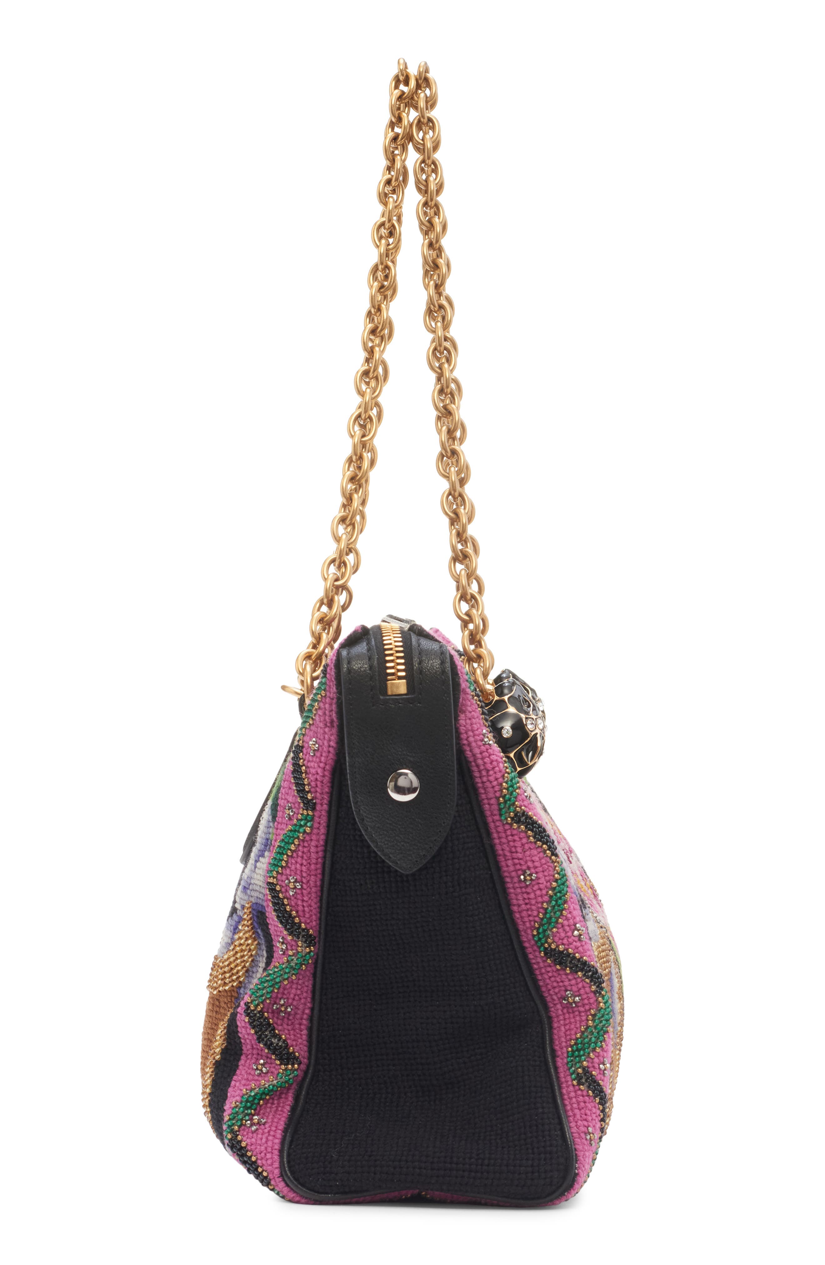 Panthea Medium Embroidered Silk & Leather Shoulder Bag, Alternate, color, BLACK MULTI