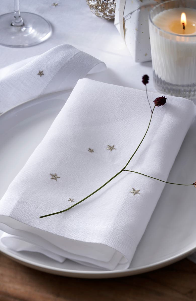 The White Company Set of 4 Star Embroidered Linen & Cotton Napkins, Alternate, color, 