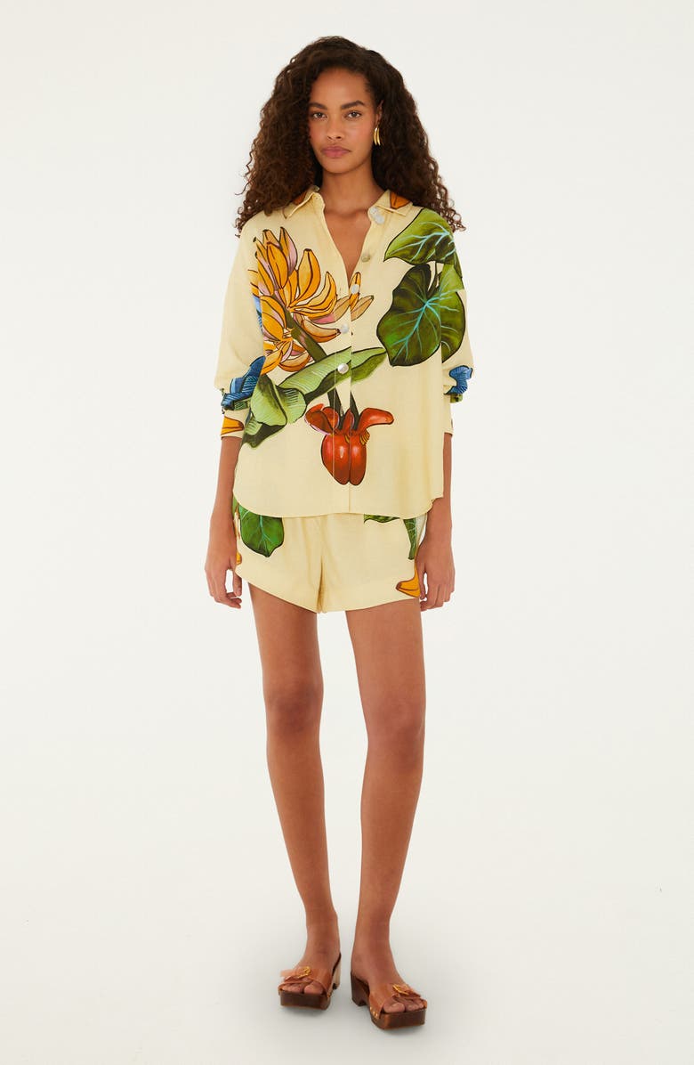 FARM Rio Banana Grapes Linen Blend Shorts, Alternate, color, Yellow