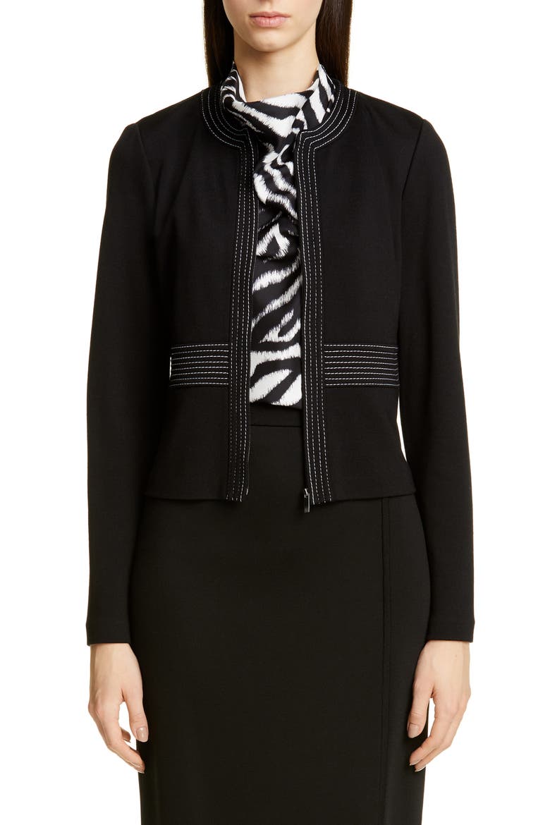 Defined Topstitching Milano Knit Jacket, Main, color, CAVIAR
