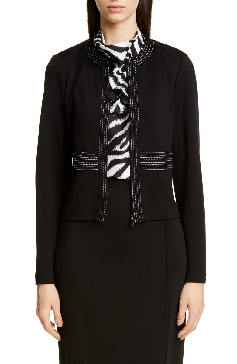 St. John Collection Defined Topstitching Milano Knit Jacket, Main, color,