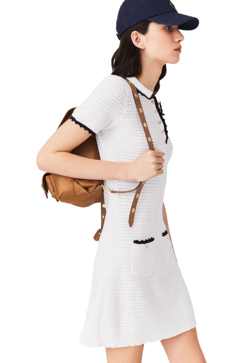 Knit polo dress with crochet, Alternate, color, White