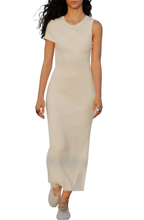 Asymmetric Knit Midi Dress