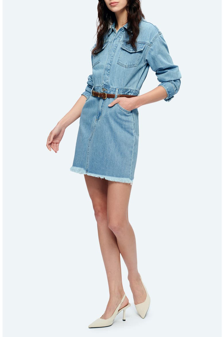 Resa Long Sleeve Fray Hem Denim Mini Shirtdress, Alternate, color, LIGHT BLUE