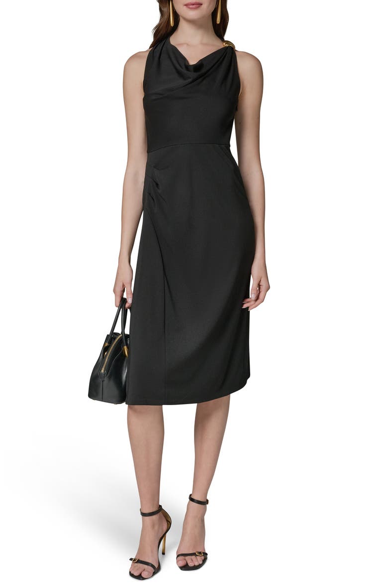 Cowl Neck Satin Midi Dress, Alternate, color, BLACK