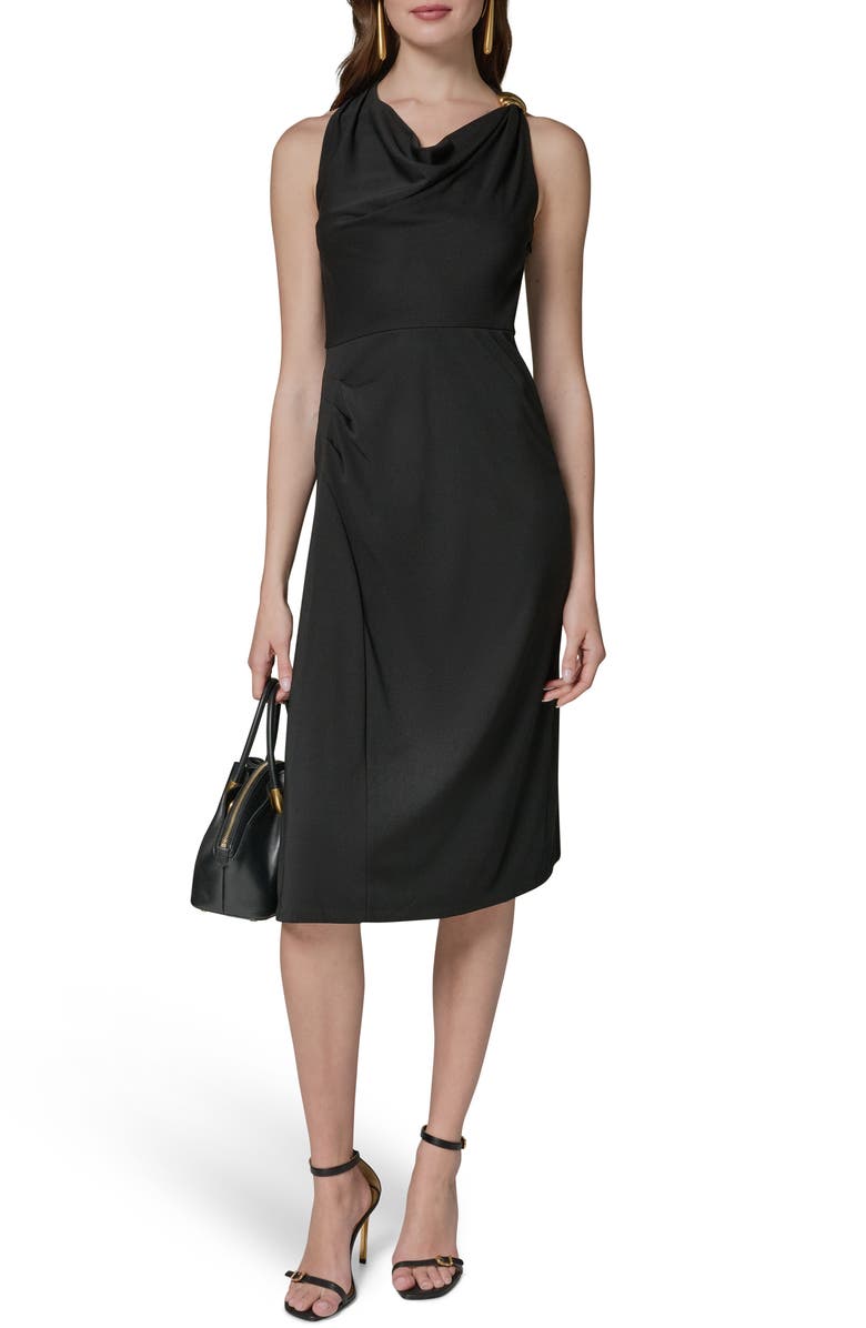 Donna Karan New York Cowl Neck Satin Midi Dress, Alternate, color, Black