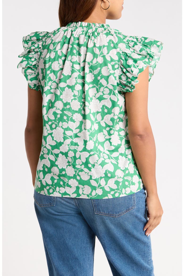 Baxley Risette Ruffle Floral Cotton Top, Alternate, color, GREEN-GREY
