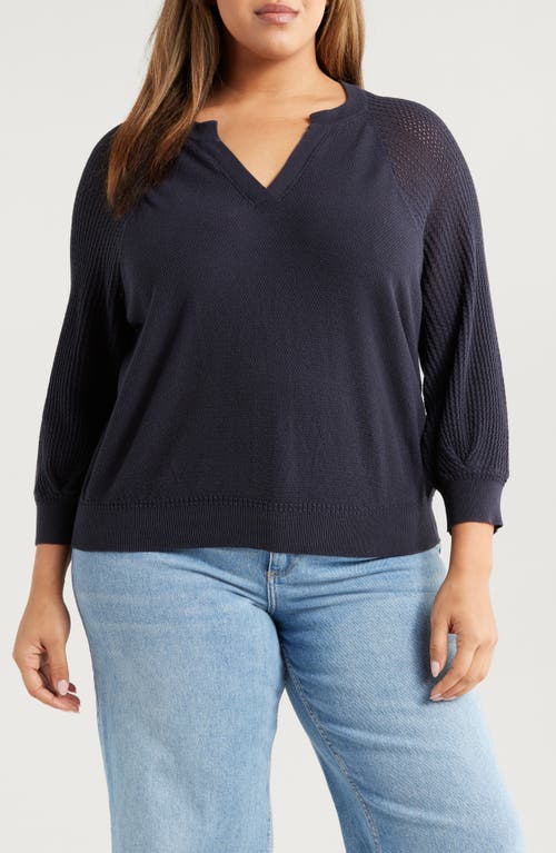 Wit & Wisdom Mixed Stitch Split Neck Sweater In Navy