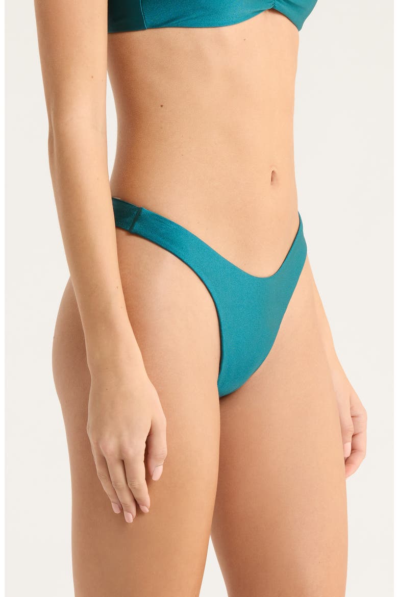 Gathered Deep V-Cut Bikini Botttoms, Alternate, color, LAGUNA HAZE