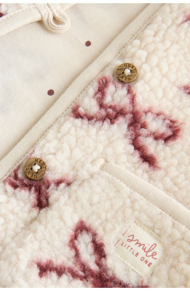 NEXT Bow Print Fleece Vest, Waffle Knit Top and Waffle Knit Leggings Set, Alternate, color, Purple Multi