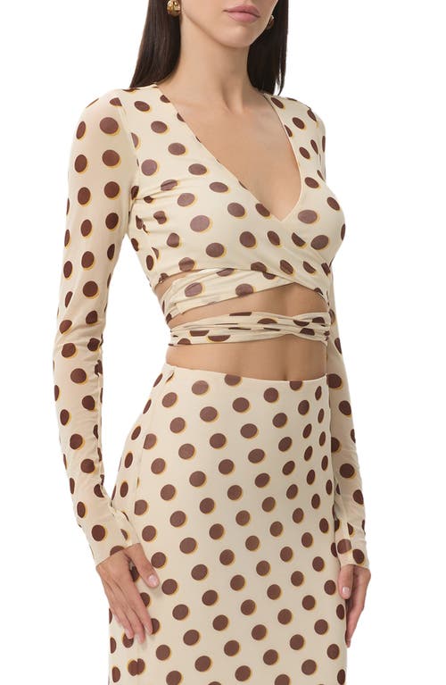 Afrm Halsey Wrap Mesh Crop Top In Brown