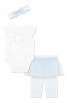 Little Me Daisies Bodysuit, Skirted Leggings & Headband Set