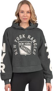 STARTER Women's Starter  Charcoal New York Rangers Star Player Cropped Fleece Hoodie