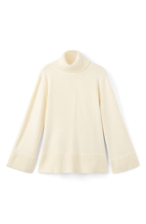 Ribbed Trim Turtleneck Sweater