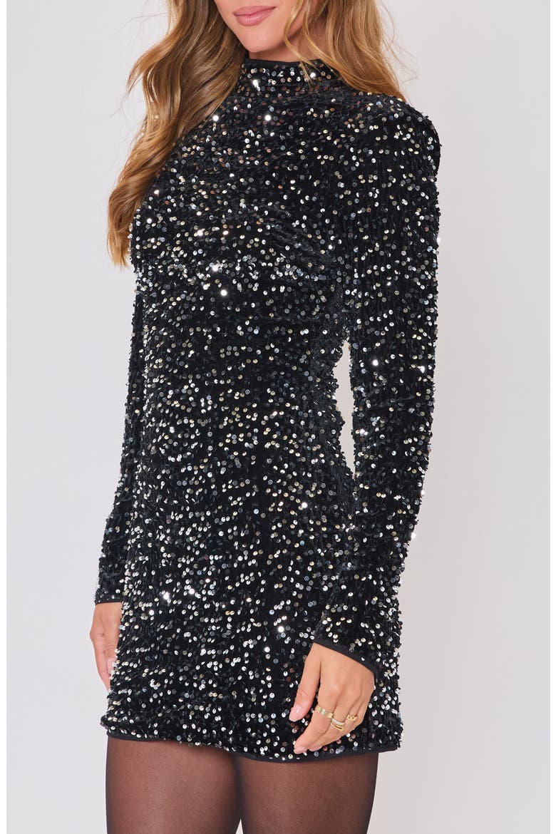 Cheers Sequin Long Sleeve Minidress, Alternate, color, BLACK