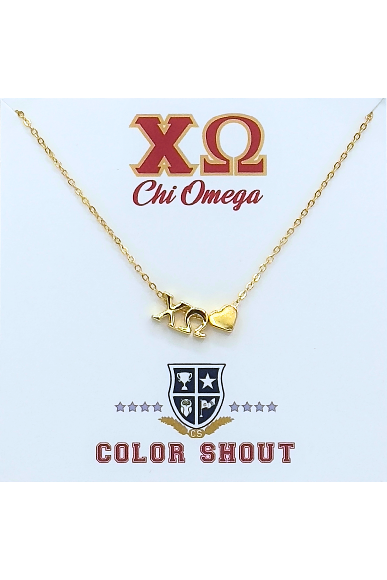 Chi Omega Sorority Gold Heart Necklace, Alternate, color, Yellow Gold
