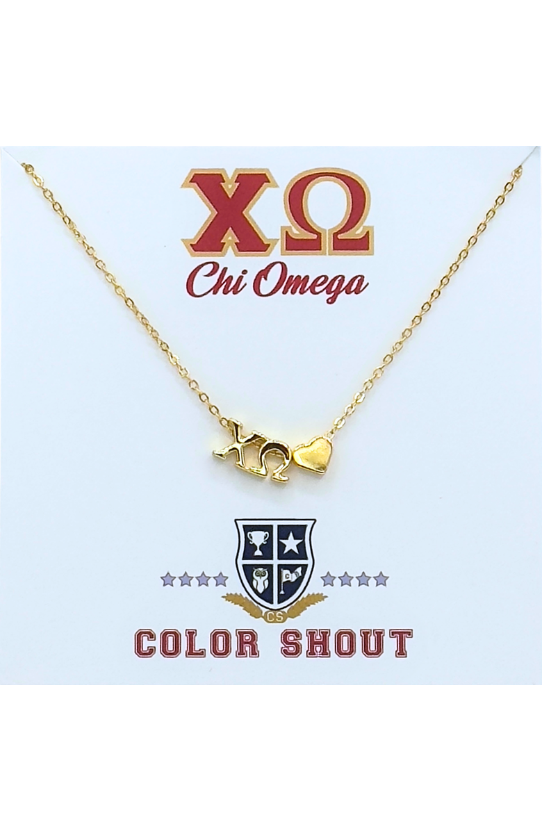 Color Shout Chi Omega Sorority Gold Heart Necklace, Alternate, color, Yellow Gold