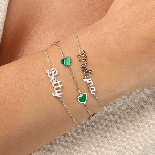 The Lovery Fine Jewelry Malachite Heart Station Bracelet In Green