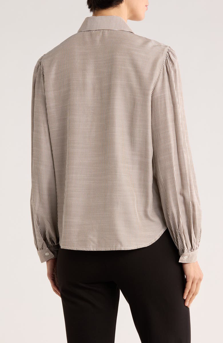 MAX STUDIO Stripe Ruffle Front Button-Up Shirt, Alternate, color, Toffee/ Off White Mini Stripe