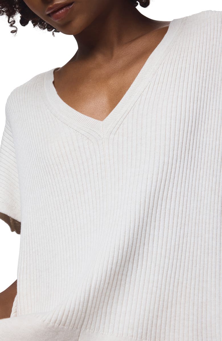 Splendid Georgie V-Neck Short Sleeve Rib Sweater, Alternate, color, Pale Oak Heather