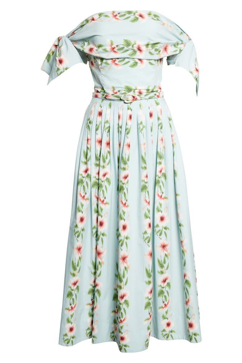 Hibiscus Stripes Cotton Stretch Poplin Midi Dress, Alternate, color, SALTWATER