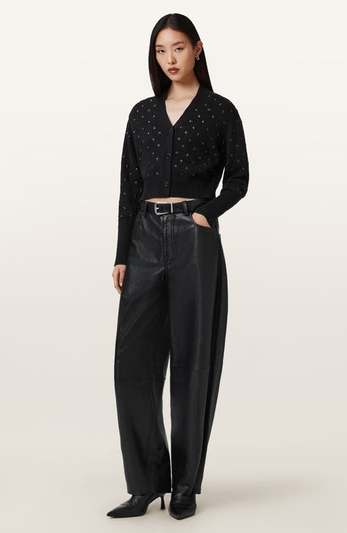Allsaints Cotton Mazzy Cropped Embellished Cardigan In Black