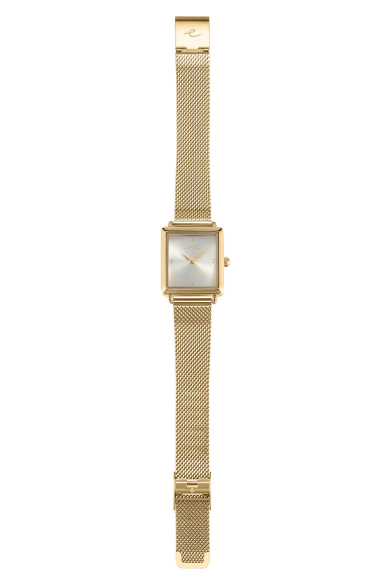 Square Case Mesh Strap Watch, Alternate, color, VANILLA AND GOLD