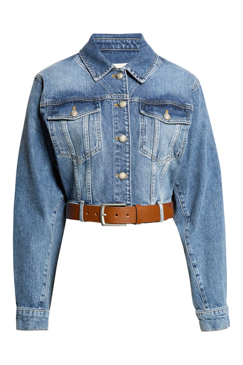 Graciel Belted Cropped Denim Jacket, Alternate, color, AMBERSTONE