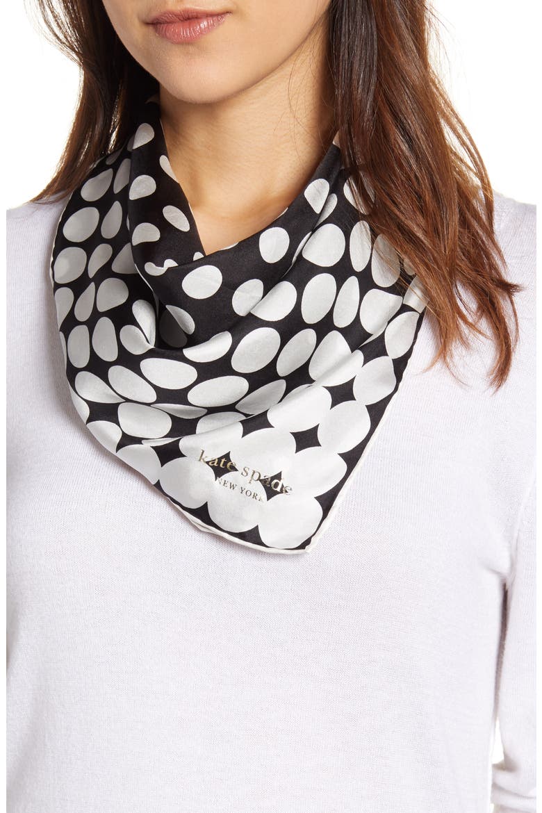 gradient dot silk scarf, Main, color, BLACK